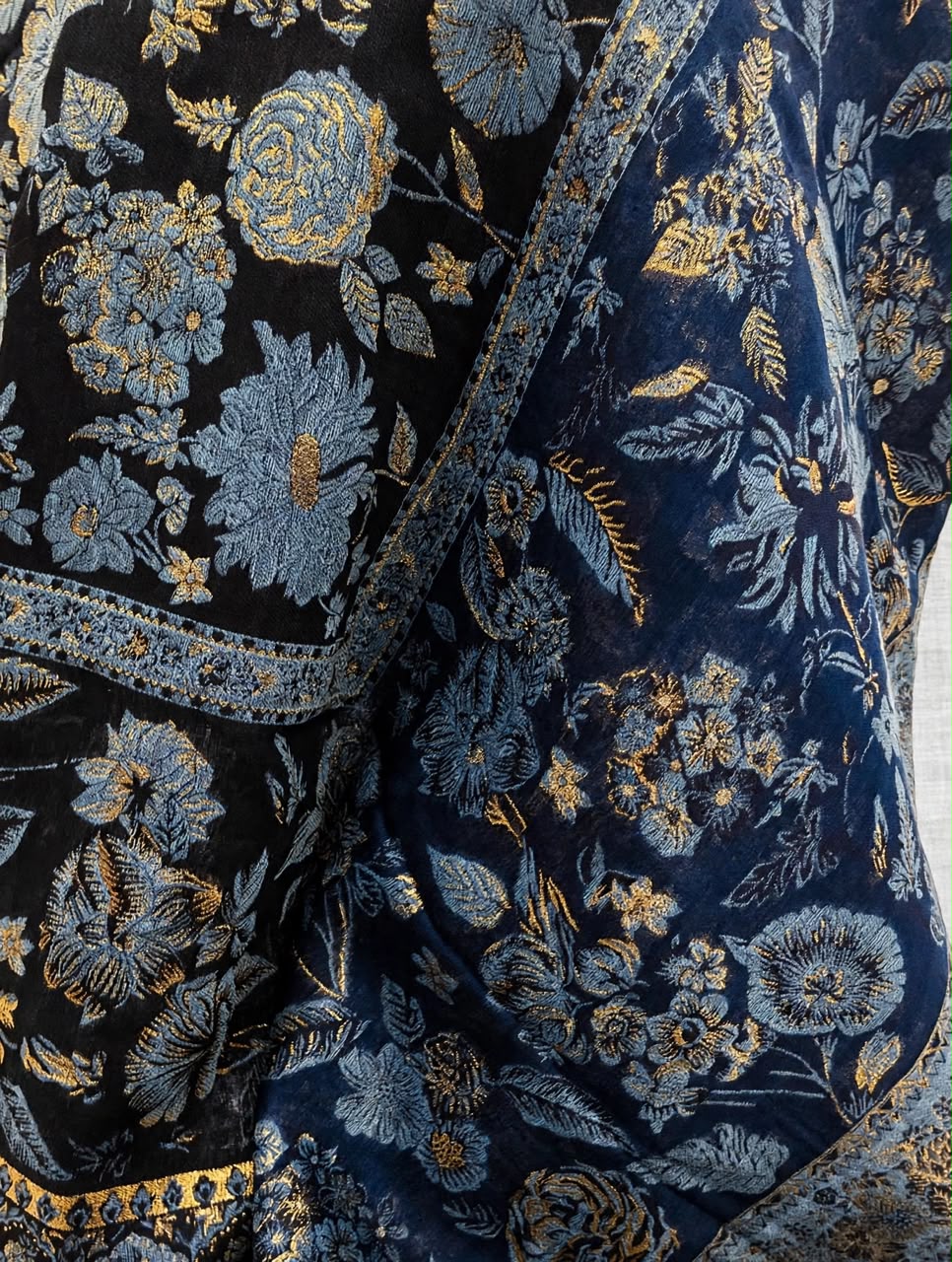 Midnight Blue Kani Silk Zari Shawl