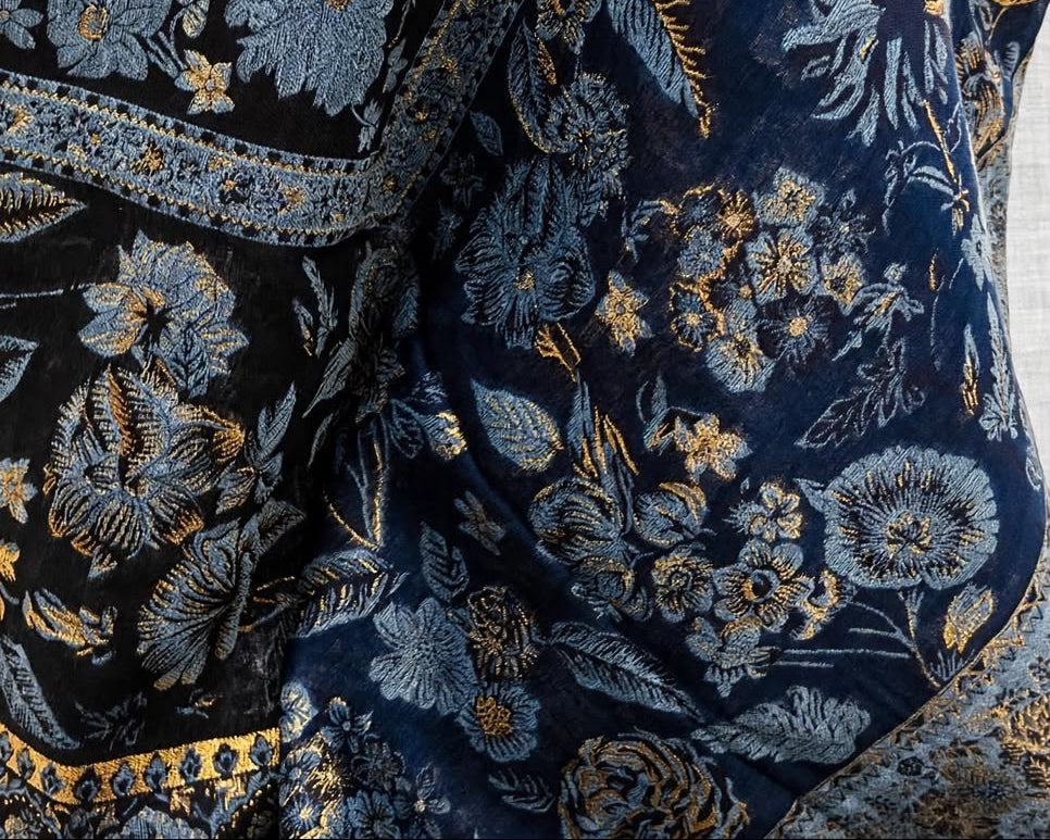 Midnight Blue Kani Silk Zari Shawl
