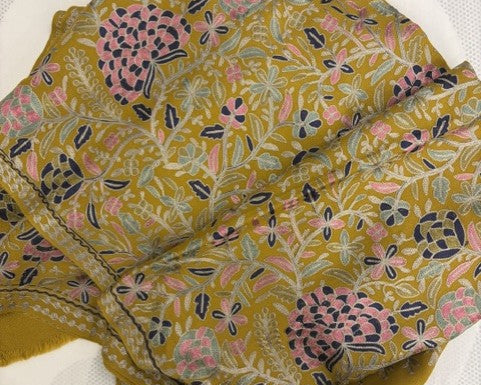 Pashmina Ar Embroidered Shawl. Yellow Shine