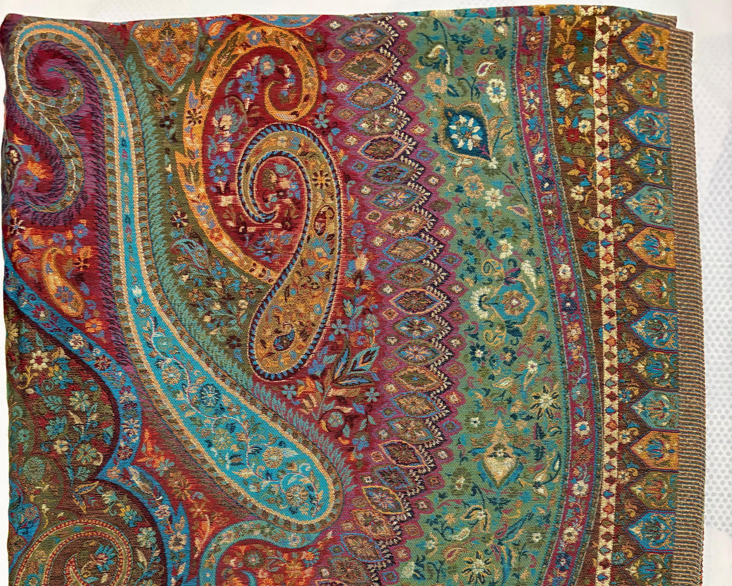 Luxury Kashmiri Kani Silk Zari Pashmina Stole. Floral border