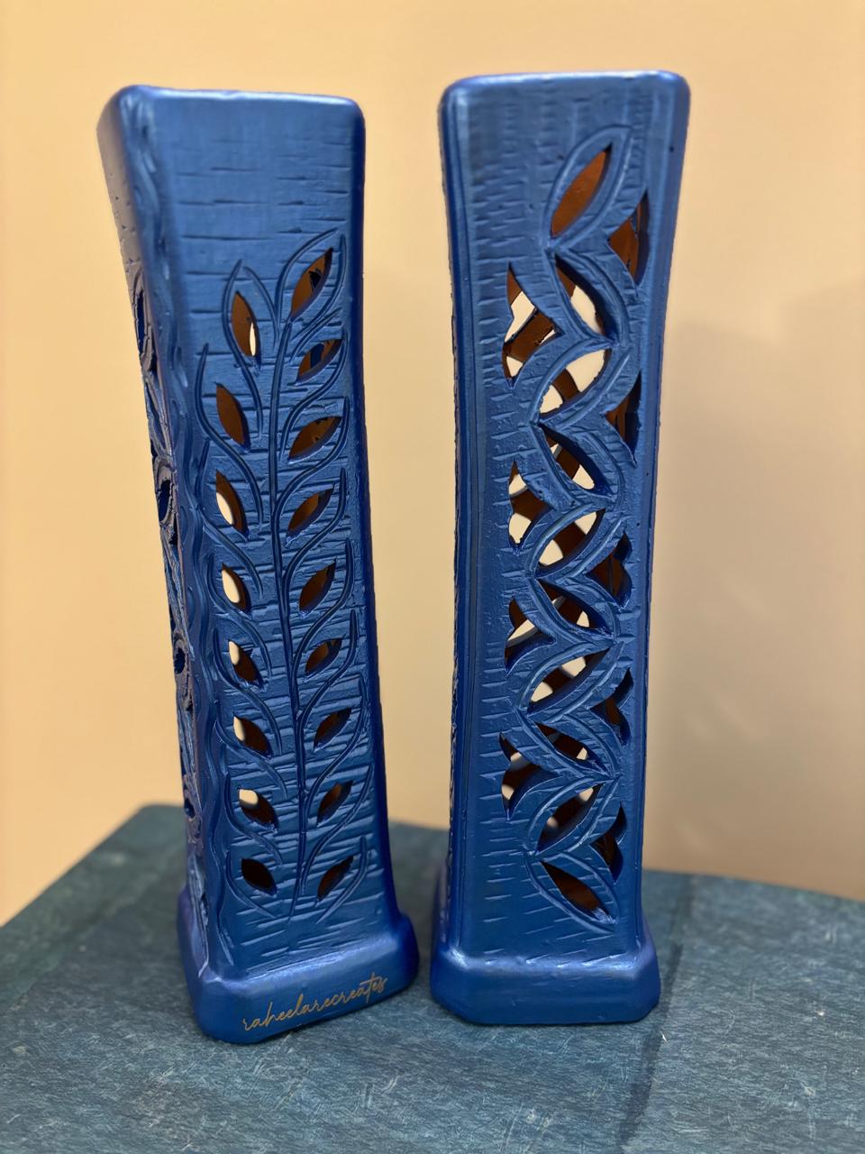 Handcrafted Metallic Blue Terracotta Vase