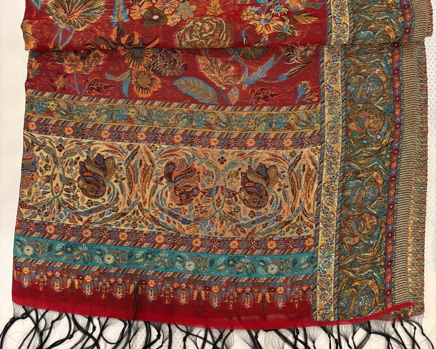 Luxury Kashmiri Kani Silk Zari Pashmina Stole – Bridal Heritage Collection-Red & gold