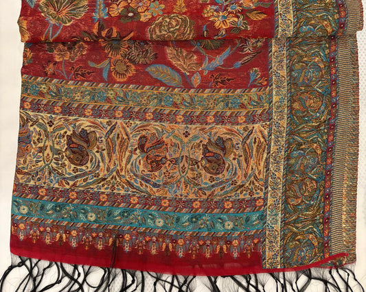Luxury Kashmiri Kani Silk Zari Pashmina Stole – Bridal Heritage Collection-Red & gold