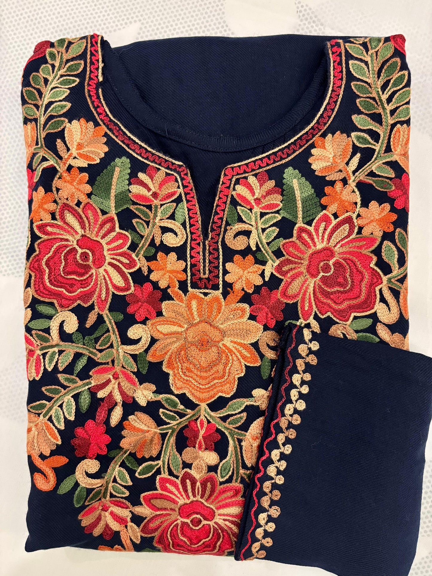 Kashmiri Embroidered Winter Kurta-Bold Blue