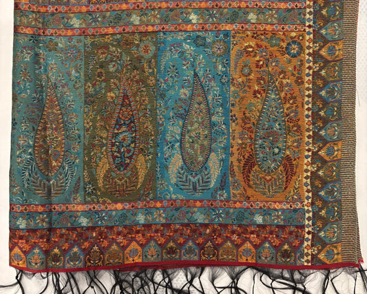Luxury Kashmiri Kani Silk Zari Pashmina Stole. Floral border