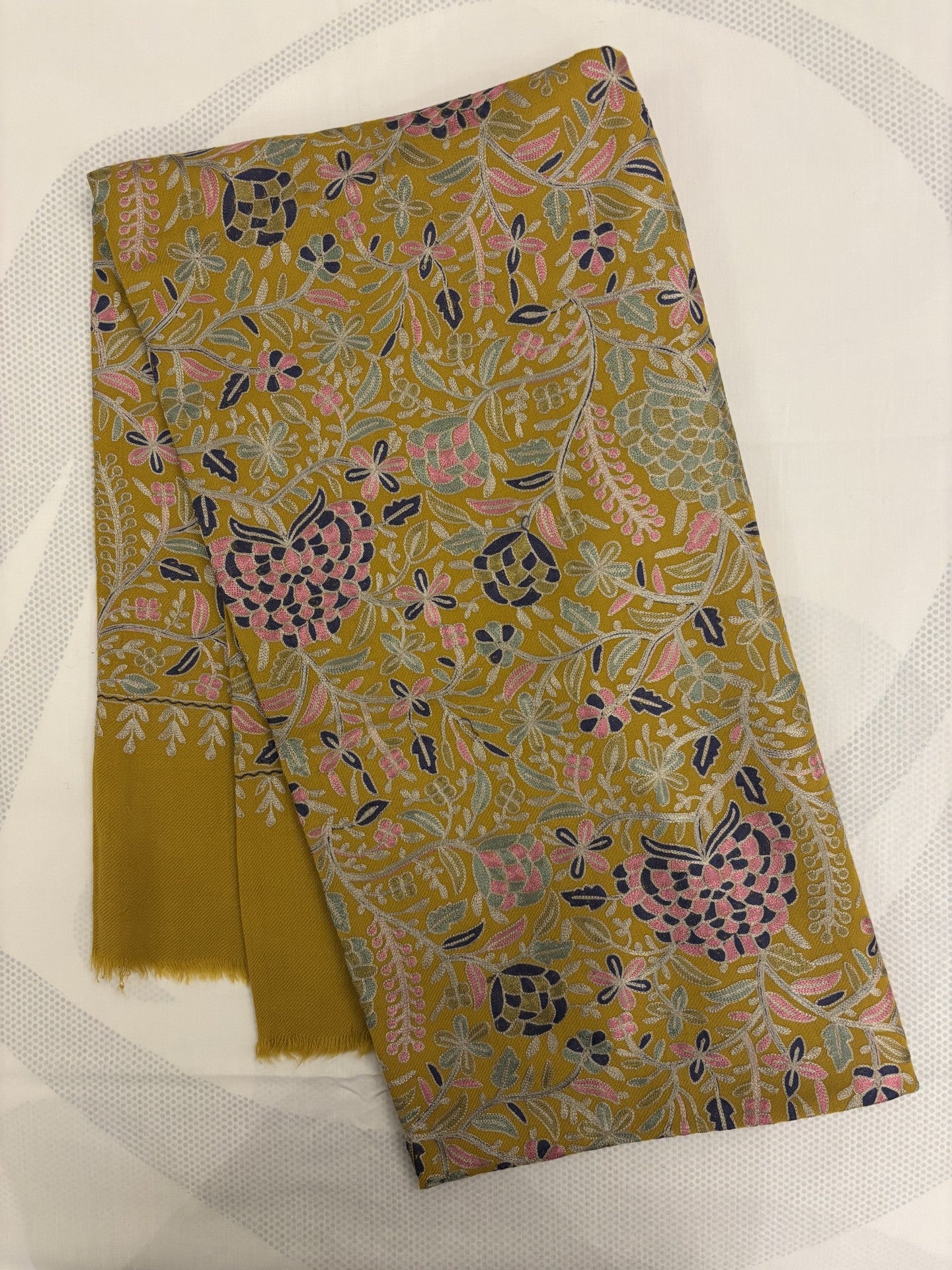 Pashmina Ar Embroidered Shawl. Yellow Shine
