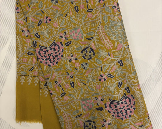 Pashmina Ar Embroidered Shawl. Yellow Shine