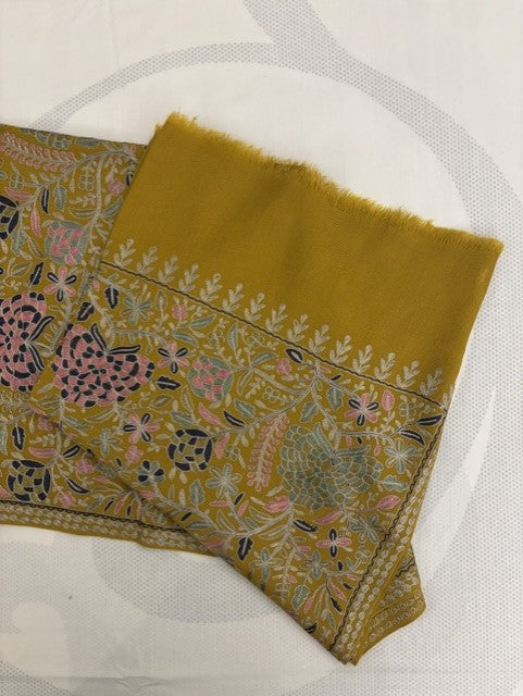 Pashmina Ar Embroidered Shawl. Yellow Shine