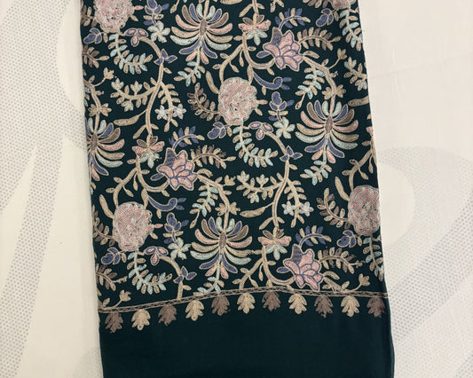 Woolen Pashmina Ar Embrodried Shawl. Lush Green