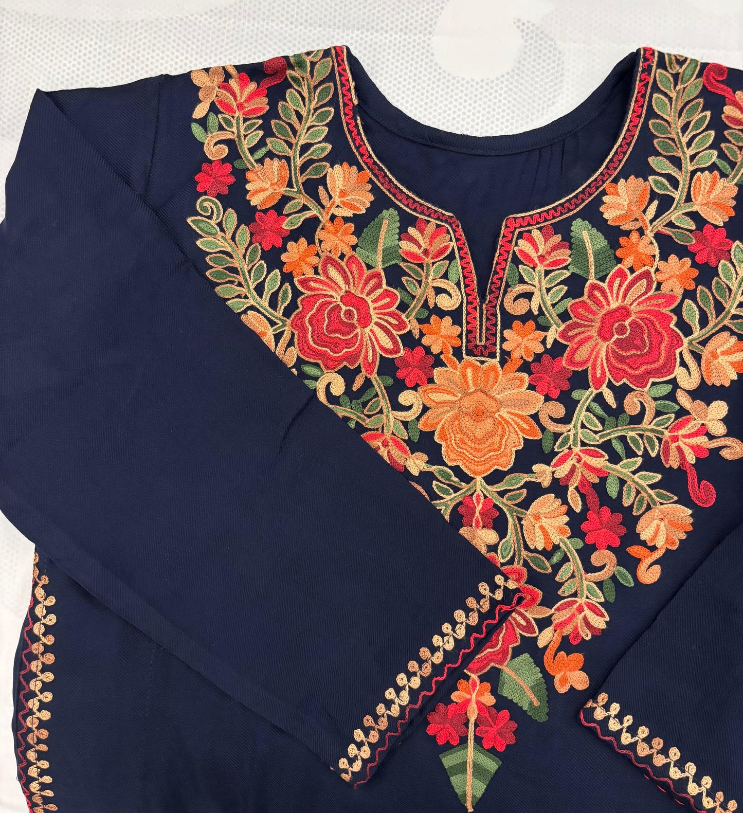Kashmiri Embroidered Winter Kurta-Bold Blue