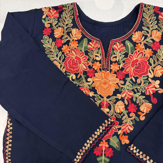 Kashmiri Embroidered Winter Kurta-Bold Blue