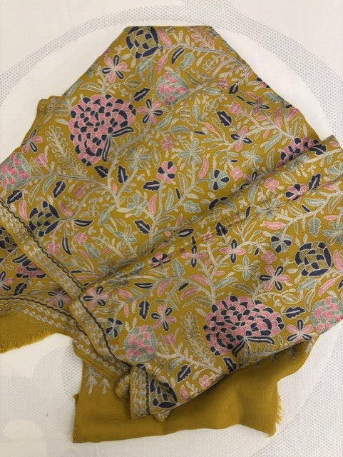 Pashmina Ar Embroidered Shawl. Yellow Shine