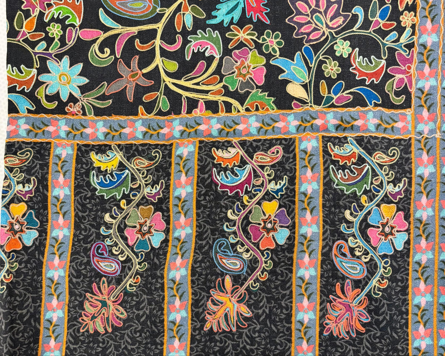 Luxury Hand-Embroidered Kashmiri Pashmina Shawl – Midnight Black Artisan Collection