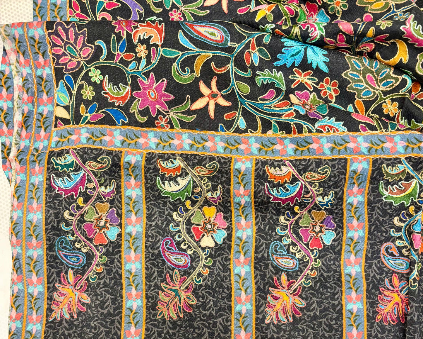 Luxury Hand-Embroidered Kashmiri Pashmina Shawl – Midnight Black Artisan Collection