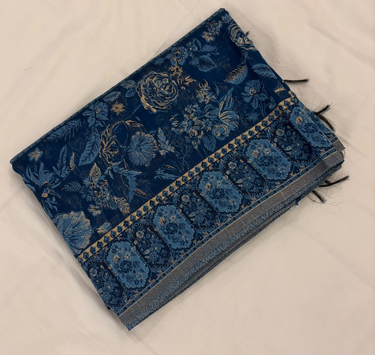 Midnight Blue Kani Silk Zari Shawl