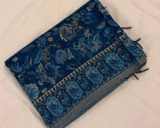 Midnight Blue Kani Silk Zari Shawl