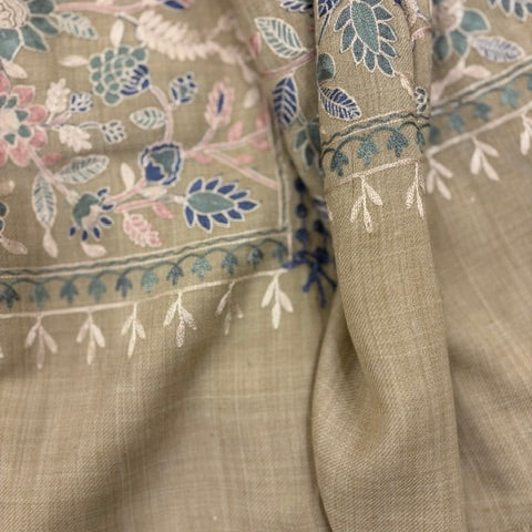 Woolen Embroidered Shawl. Sage Green